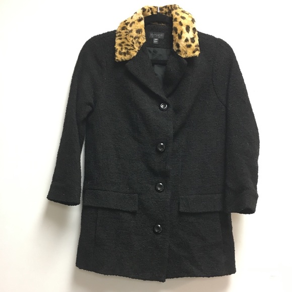 Black coat with leopard collar Clearance